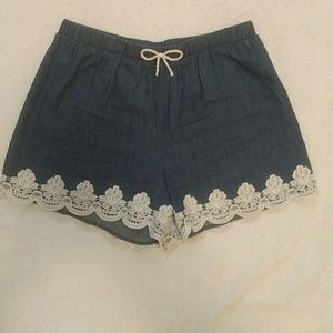 Sequin Hearts Shorts - Denim colored shorts with lace details Sequin Hearts Shorts - Denim colored shorts with lace details